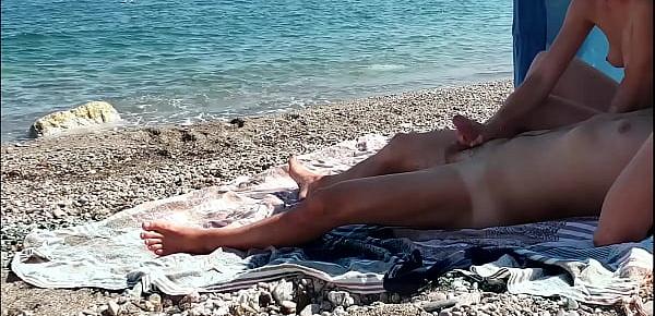  French Milf Amateur Fucks on Nude Beach public to stranger with Cumshot - MissCreamy